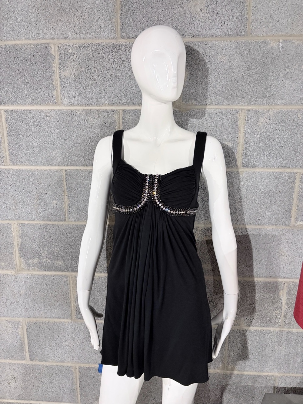 NWT SKY Black Crystal Chain Embellished Mini Dress S
